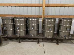 3 55 Gallon Fermenting Barrels with Stand
